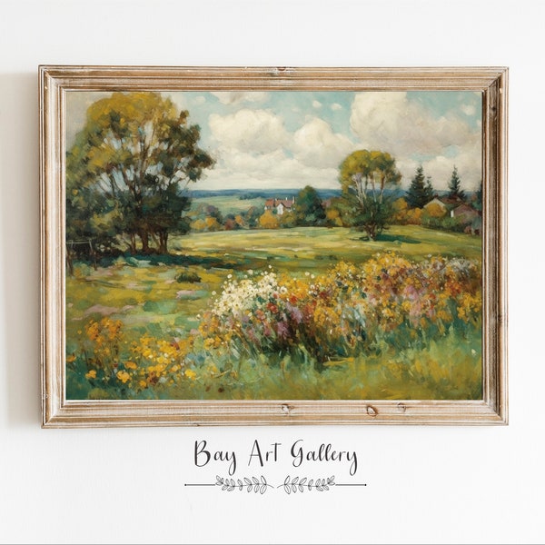 Summer Meadow Landscape Art Painting PRINTABLE | Large Canvas Wall Art | DIGITAL Downloadable