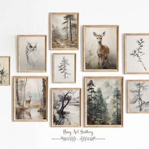 10er Set, Vintage Woodland Galerie Wanddruck SET von 10, Wald Wanddrucke, Wildtier Drucke Bündel, Naturkollektion