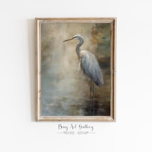 Blue Heron Art | Blue Heron Print | Soft Printable Wall Art | Bird Oil Painting | Digital Download