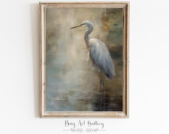 Blue Heron Art | Blue Heron Print | Soft Printable Wall Art | Bird Oil Painting | Digital Download