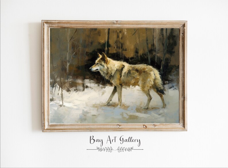 Wolf Wall Decor Wolf Print Neutral Wall Art Digital PRINTABLE Oil