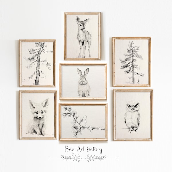 Woodland Baby Animal Gallery Wall Set, NURSERY PRINTABLE, Wilderness Art Print, Nursery Art Prints, Nature Nursery Decor,