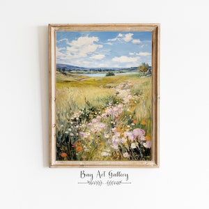 Frühlingsbauernhaus schickes Dekor | Frühling Wand Kunst | Bunte Moderne Landschaft | Stückwerk Wandkunst | Helle Farben Wandkunst