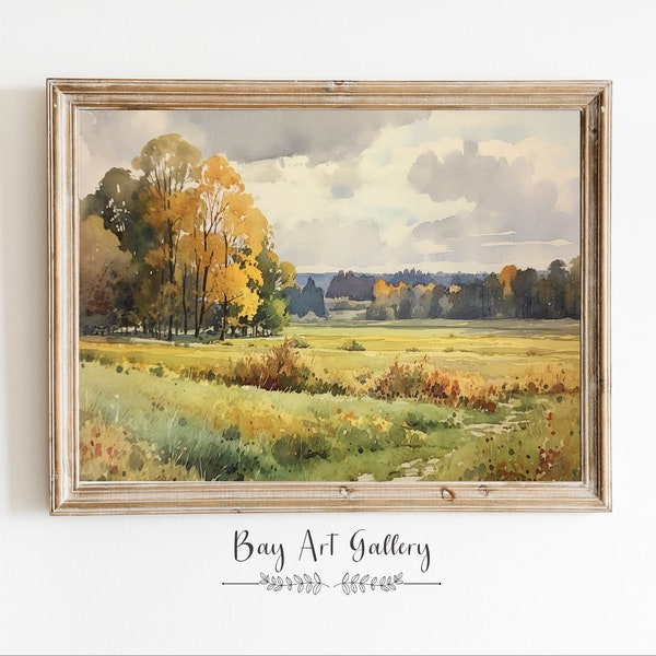 Watercolor Landscape Wall Art | Fall Aesthetic Wall Art | Scenic Autumn Drive Art | Downloadable PRINTABLE Digital Art Print