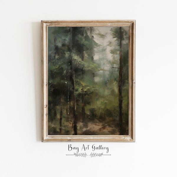 Rustic Forest Painting | Forest cottagecore decor | Vintage forest digital download | Bay Art Gallery | Digital PRINTABLE