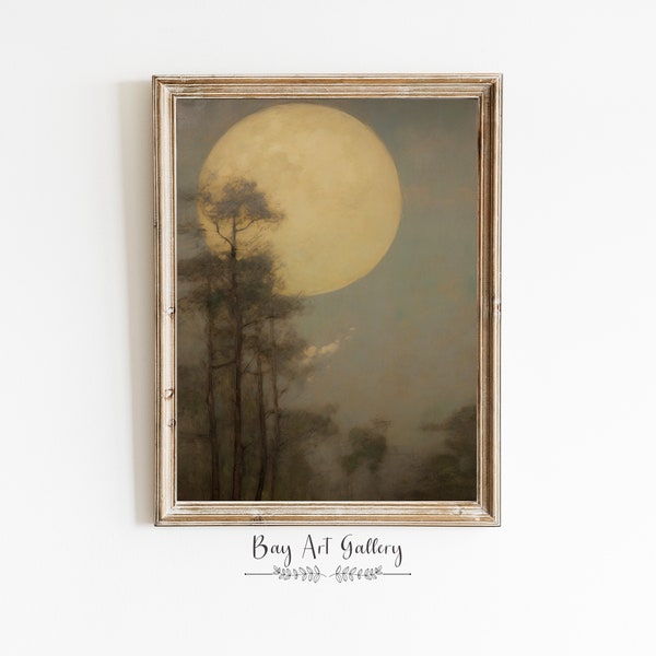 Moon painting | Vintage Moon Print | Digital download |  Nature painting | Lunar Art Print | Night Sky Printable