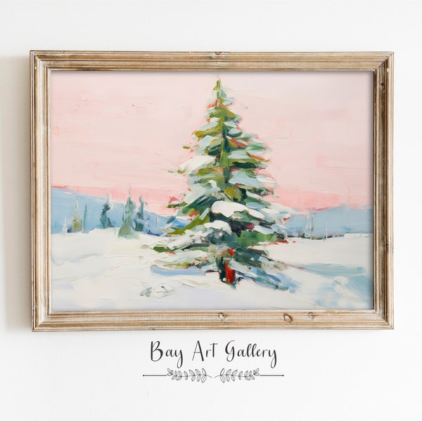 Adorable Christmas Artwork | Pink Holiday Art | Merry and Bright Wall Art | Modern Pink Christmas Artwork