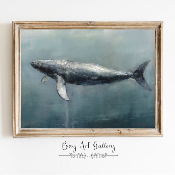 Blue Whale Art | Oil Painting Blue Whale | Bathroom Wall art| PRINTABLE Fine Art | Blue Whale print