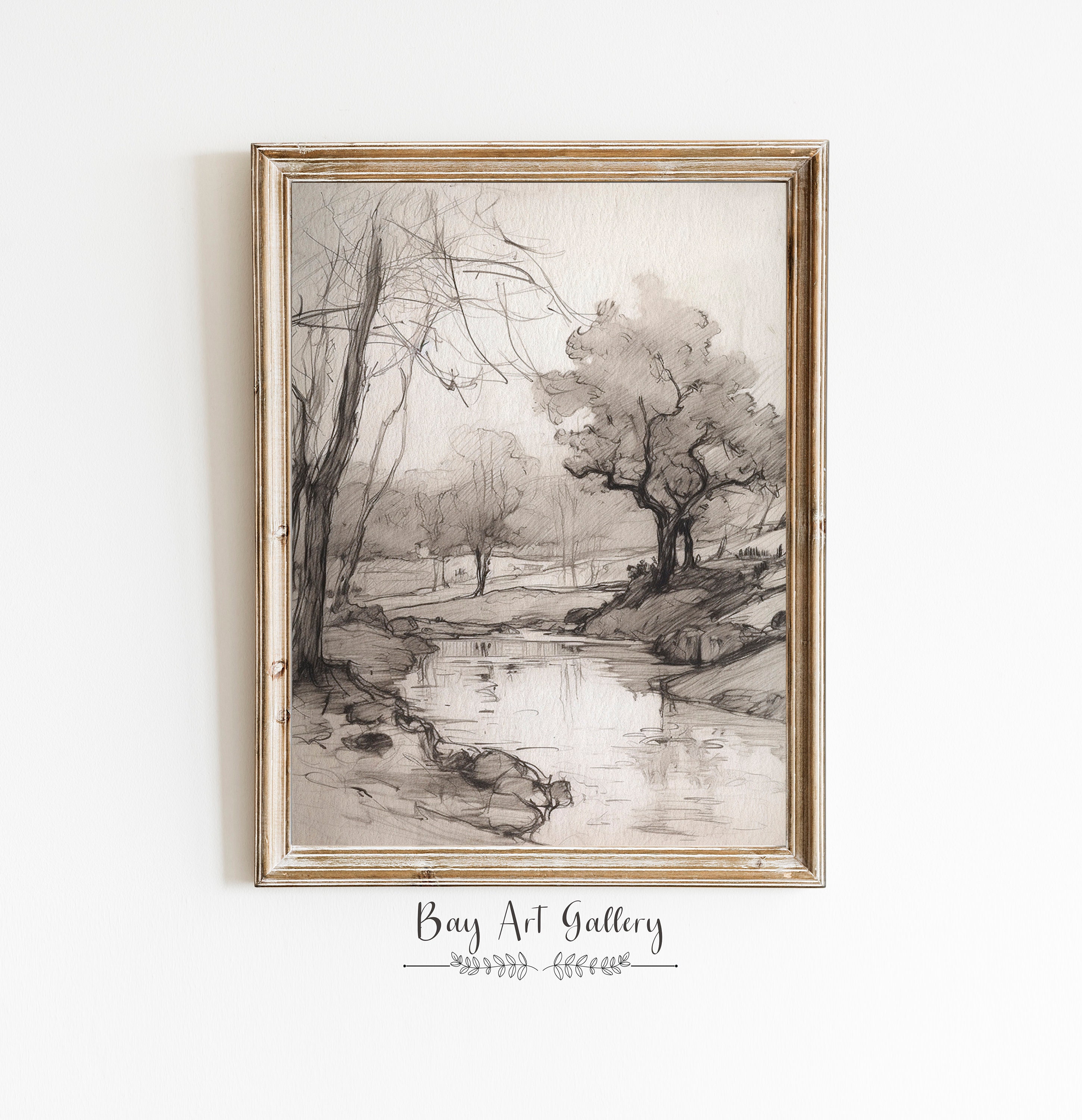 Landscape Sketch | Sketch Art Print | Landscape Trees Drawing PRINTABLE