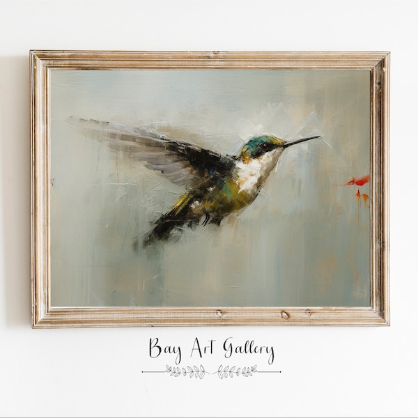 Bird Canvas Art Print | Hummingbird Wall Decor | Downloadable Art | Oil Painting Art | Hummingbird