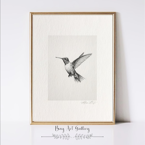 Birds Sketch Print | Animal Drawing | Rustic Wall Art | Hummingbird Wall Print |
