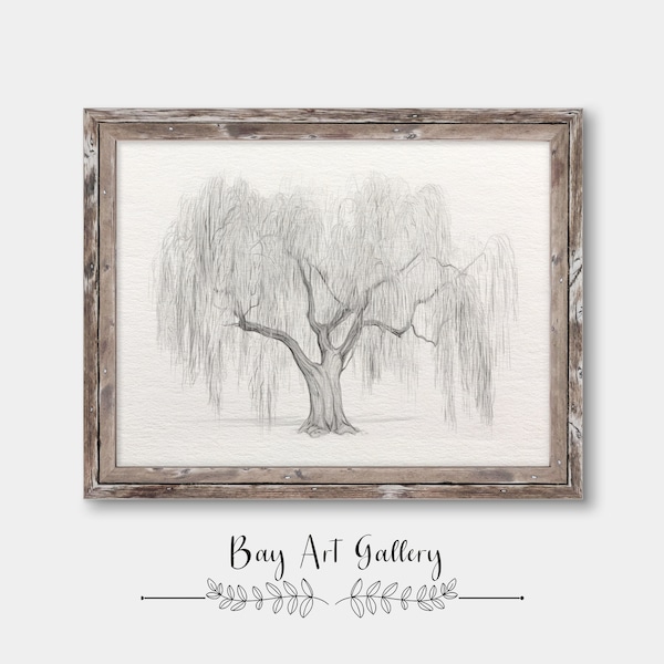 Willow Tree Art | Neutral Sketch | Willow branch art | Vintage Tree Sketch | PRINTABLE Downloadable Digital