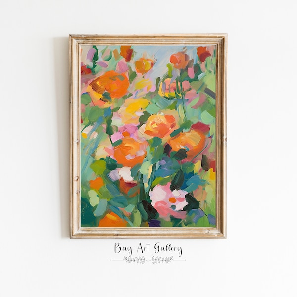 Abstract botanical art, Flower abstract painting, Floral impressionism, Contemporary flower painting