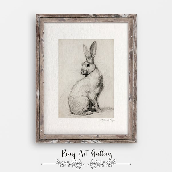 Rabbit Sketch Print | Rabbit Art Print |  Digital PRINTABLE | Nursery Wall Art | Simple Nursey Print