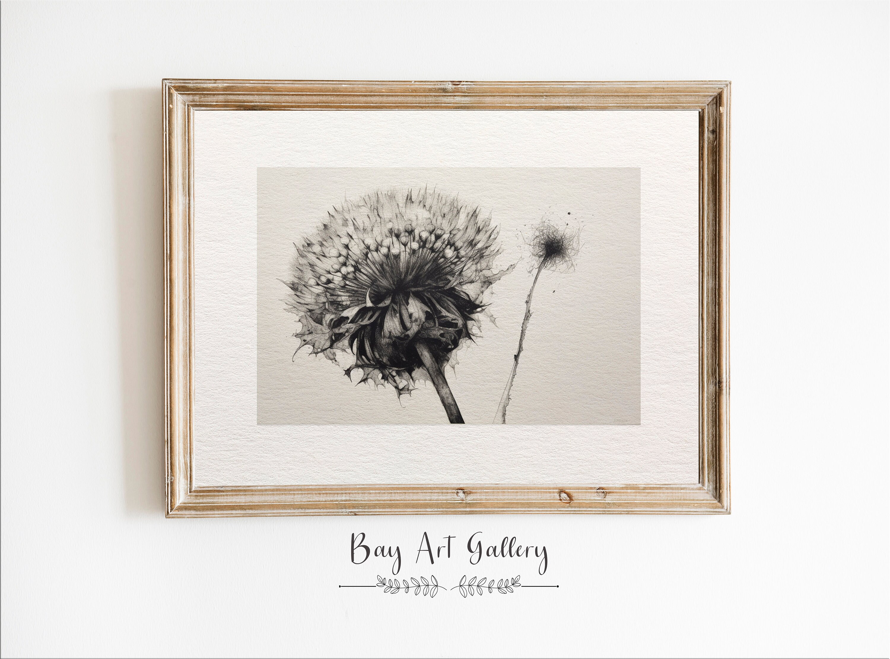 Black and White Print | Modern Illustration |  Home Decor | Instant Download | Printable Poster | Botanical Wall Art | Dandelion