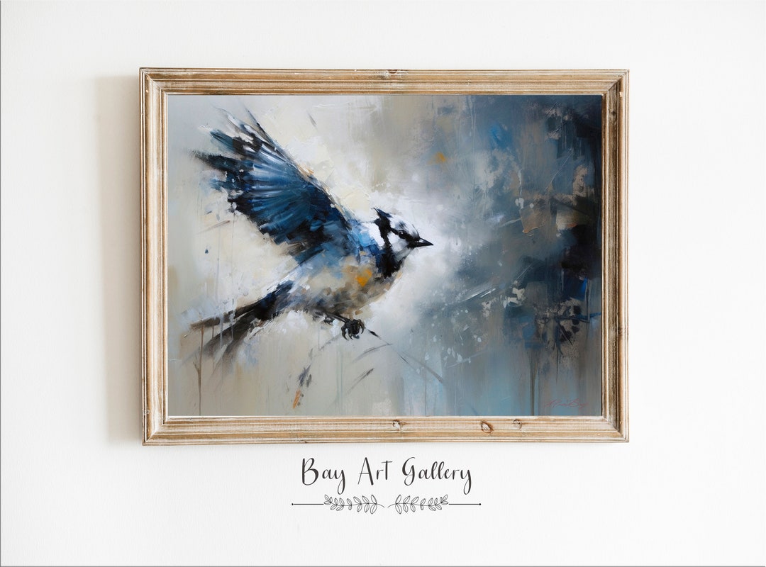 Blue Bird Wall Art Bird Oil Painting Print Digital PRINTABLE Blue Bird