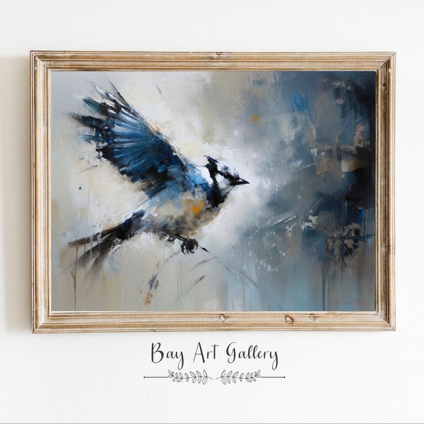 Blue Bird Wall Art |  Bird oil painting Print | Digital PRINTABLE | Blue Bird Print | Farmhouse art