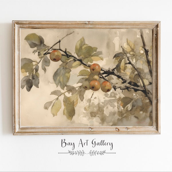 Rustic Neutral Apple Tree Sketch | Modern Farmhouse Kitchen Art Print | Digital PRINTABLE | Farm Kitchen Wall Art