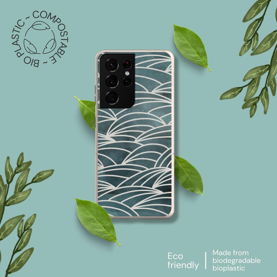 Curated visual reference: Blue Ocean Waves Line Art Biodegradable Eco Phone Case For Photo Inspiration