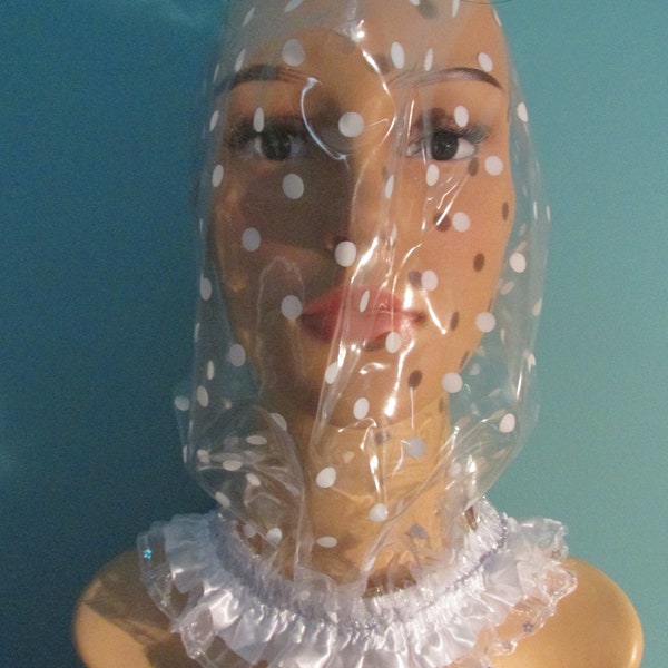 PVC u LIKE hood  Glass clear Plastic PVC polka dot with lace trim