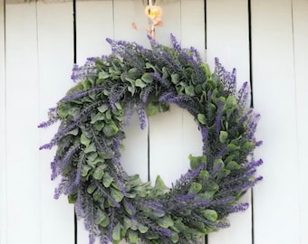Spring Lavender Purple or White  Wreath | Faux Wreaths | All Season Door Decoration | Outdoor Wreaths | Garland | Wedding Decor | Country Fa