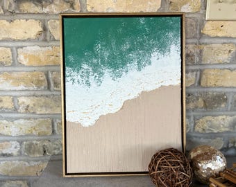 Framed Sea Green Beach Textured Art: 3D Coastal Decor