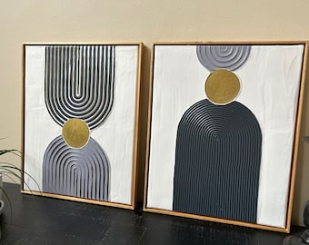 Textured Arches Wall Art Set: Mid-Century Modern, Framed 16x20 Canvas