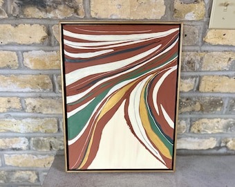 Terra Cotta River Painting: 3D Texture Art in Oak Frame