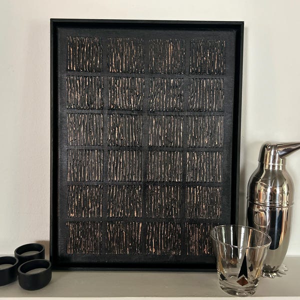 Handmade Textured Abstract Art: Black 3D Painting, Framed Canvas