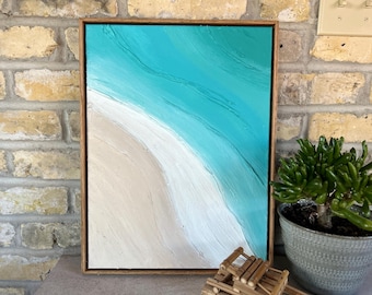 Textured Beach Painting: 3D Coastal Art in Oak Frame