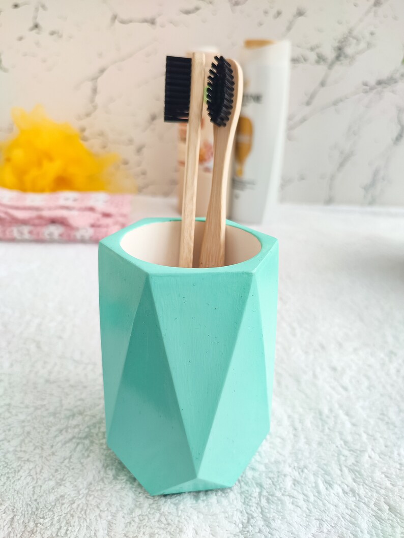 Seafoam Green Bathroom Accessory Set, Modern Soap Dispenser, Brush