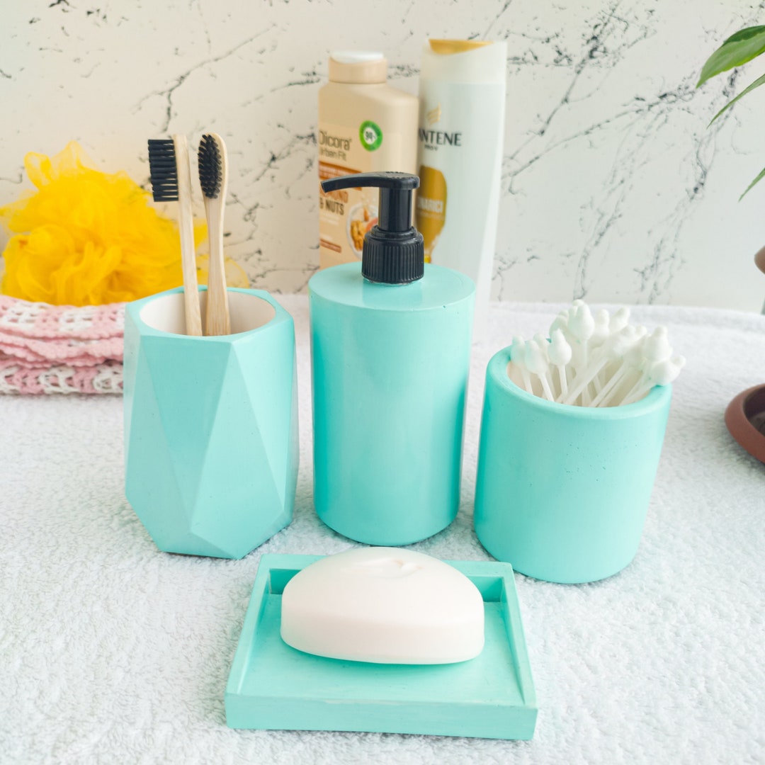 Seafoam Green Bathroom Accessory Set Modern Soap Dispenser Etsy