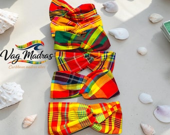 Handmade yellow and red madras headband – colorful hair accessory – Caribbean style – Vag Madras