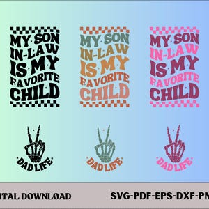 私の義理の息子は私のお気に入りの子供です PNG SVG、レトロな波状テキスト、面白い家族シャツ PNG、昇華デザイン、Cricut/Silhouette 用デジタルファイル