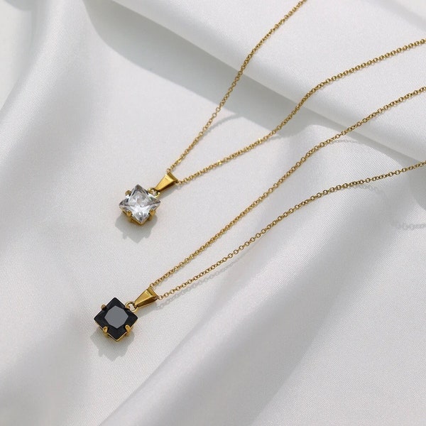 Black & White Gemma Necklace | 18k Gold Plated |  Zircon Stone Necklace • Zircon Gemstone Layering Necklace • Special Gift for your love one