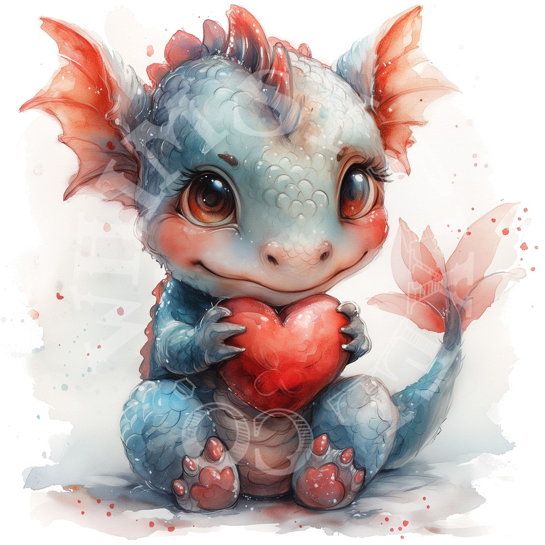 10 Baby Dragon Valentines Day Clipart Watercolor Bundle DIY Cardmaking ...