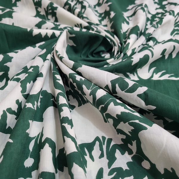 Green Floral Cotton Fabric Indian Handmade Dressmaking Running Natural Large Tree Printed Dressmaking Material Floral Hand Block Sewing