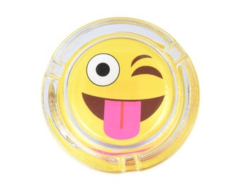 Thick Glass Emoji Ashtray – Fun Cigar Accessory