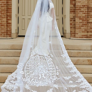 Velo de novia, velo de longitud de catedral, velo bordado, velo de iglesia, velo blanco, velo personalizado