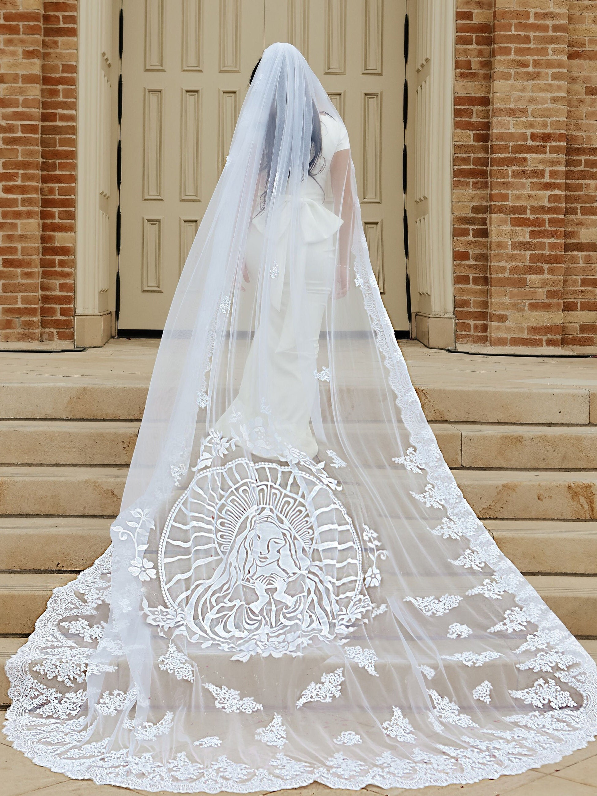 Cathedral Wedding Veil: Embroidered Virgin Mary, Delicate  display picture 1