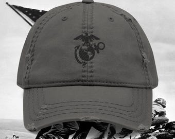 アメリカ海兵隊の帽子。大きな海兵隊のロゴ入り帽子。アメリカ海兵隊