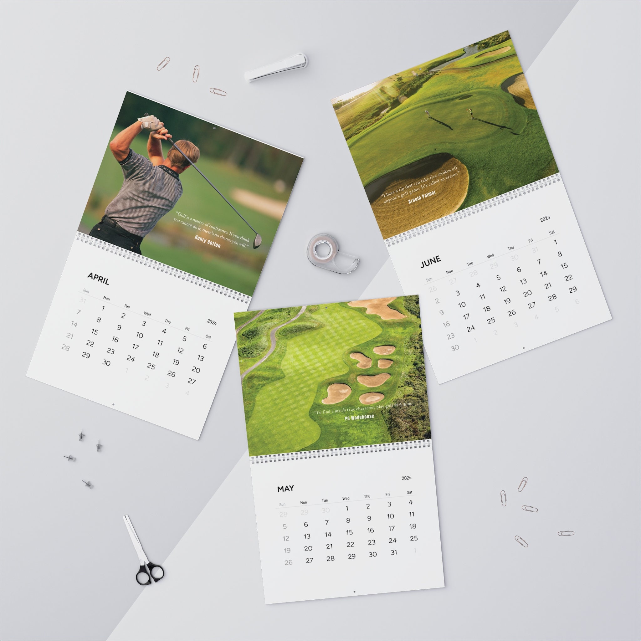 2024 Wall Calendar,golf Quotes Calendar,golf Wall Calendar,golfer Gift