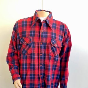 VTG Mint 80s Wool Red Navy Plaid Flannel-XL