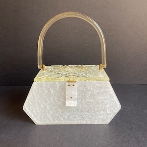 VTG White Lucite Purse Kahn Sparkler