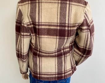 50's Mens Brown Plaid Wool Jacket-LG