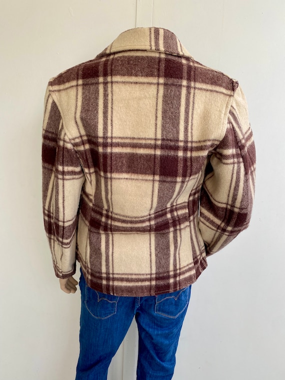 50's Mens Brown Plaid Wool Jacket-LG