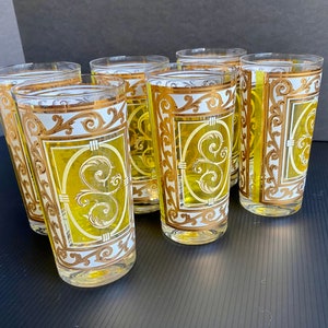 Rare Fred Press Yellow & Gold Glasses Set of 6