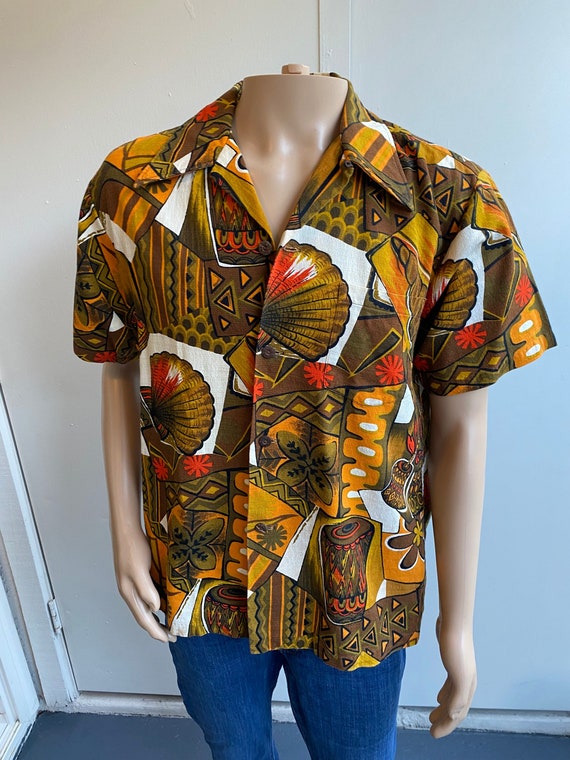 VTG Men's Orange Hawaiian Shirt-LG