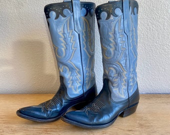 VTG Rare Rios of Mercedes Blue Cowboy Boots-8 1/2 w/box