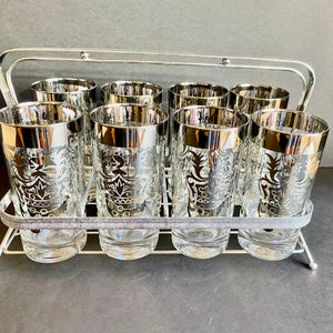 Mint Silver Kimiko Highball Glasses Set of 8 w/Caddy